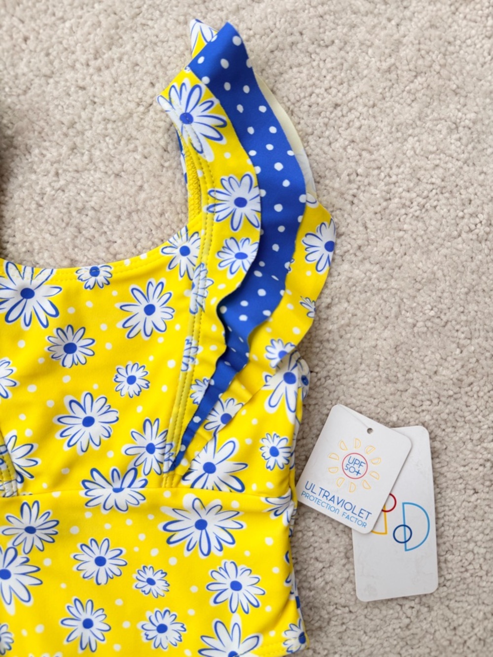 Flapdoodles Yellow Daisy One-Piece Swimsuit with Ruffle Straps - Picture 4 of 11